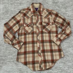 VTG Ponderosa Pearl Snap Shirt Mens Medium Brown Red Flannel Wool Blend Western